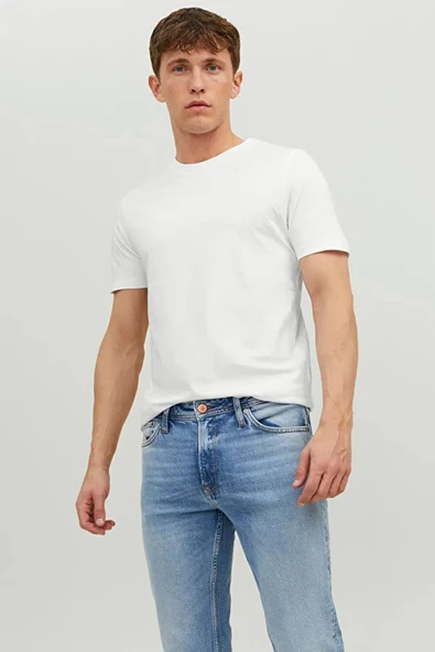 Jack&jones 12156101 0 Yaka Erkek Basic Tshirt - Beyaz - Resim 2