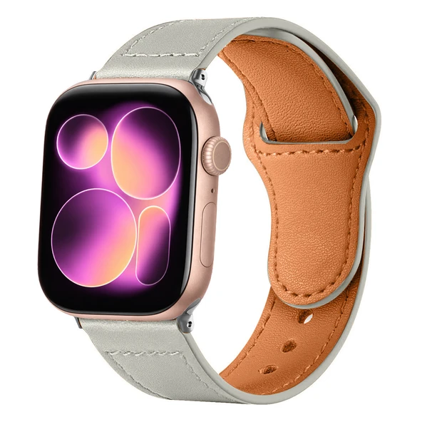 iWatch 7 8 9 10 11 Series 48/40/41/42mm İle Uyumlu Premium Classic Deri Görünümlü Kordon  Gri ürün görseli 1