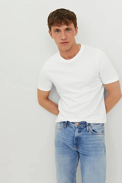 Jack&jones 12156101 0 Yaka Erkek Basic Tshirt - Beyaz ürün görseli 1