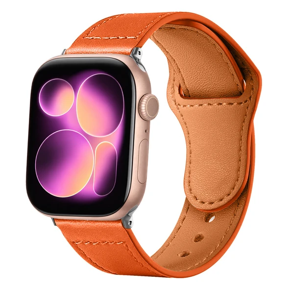 iWatch 7 8 9 10 11 Series 48/40/41/42mm İle Uyumlu Premium Classic Deri Görünümlü Kordon  Turuncu ürün görseli 1
