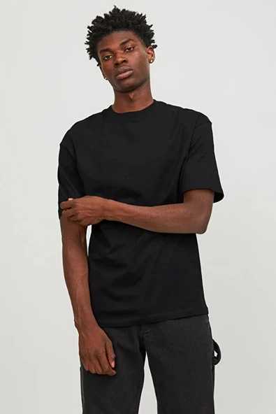 Jack&jones 12249319 0 Yaka Erkek Basic Tshirt - Siyah ürün görseli 1