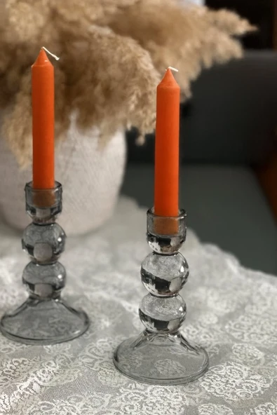 Turuncu Şamdan Mumu, Turuncu Mum 2 li Set, Özel Günler, Dekoratif Mumlar, Hediyelik, Yılbaşı ürün görseli 1