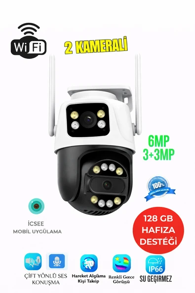 Çift Lensli 360 PTZ WiFi Güvenlik Kamerası IP66 Su Geçirmez, Çift Yönlü Sesli, Gece Görüşlü, Duvar Tavan Montajlı Smart Kamera ürün görseli 1