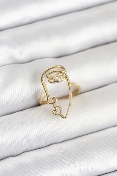 Pirinç Gold Renk Picasso Tarzı Tek Çizgi Yüz Model Kadın Yüzük TJ-BYK4158 ürün görseli 1