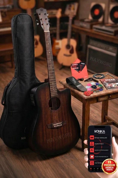 Maxword Luxury HCR-560BRW-EQ Half Cutaway Elektro Akustik Gitar Seti ürün görseli 1