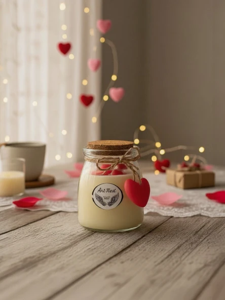 Aşk Temalı Gül Kokulu Kavanoz Mum, Hediyelik ve Ev Dekorasyonu, Sevgililer Günü Hediyelik ürün görseli 1