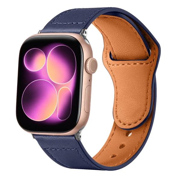 iWatch 7 8 9 10 11 Series 48/40/41/42mm İle Uyumlu Premium Classic Deri Görünümlü Kordon  Lacivert ürün görseli 1