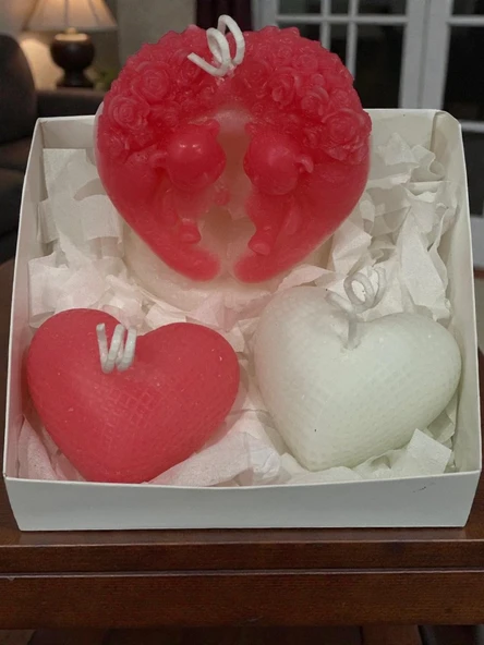 Romantik Kalp Mum Seti, 3'lü Dekoratif Mum, Sevgililer Günü Hediyesi, Ev Dekorasyonu ürün görseli 1