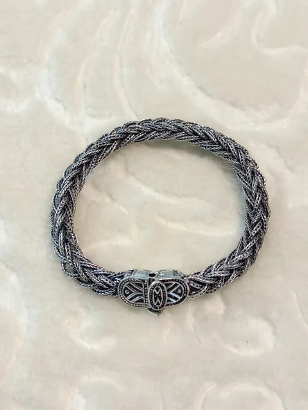 El Yapımı Unisex Saç Örgü Gümüş Bileklik ürün görseli 1