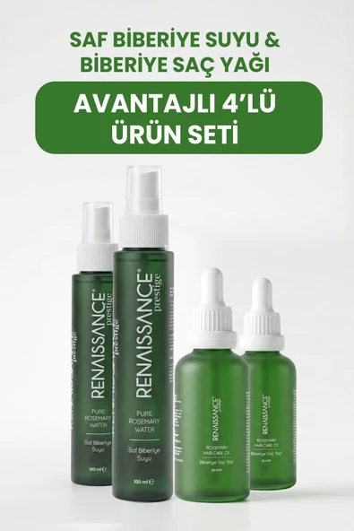 Renaissance Prestige Saf Biberiye Suyu & Biberiye Saç Yağı 4'lü Set (100 ml + 50 ml) ürün görseli 1