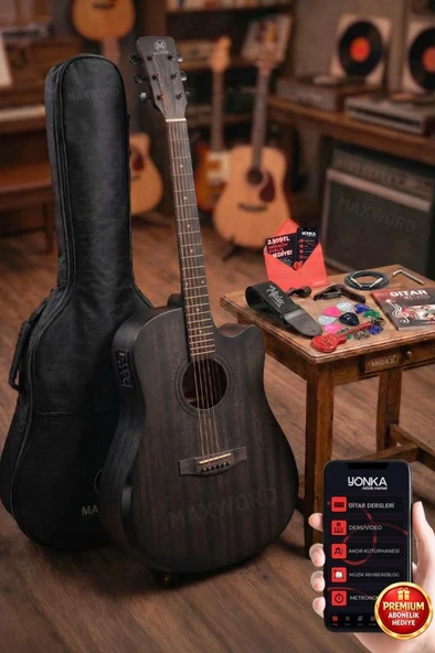 Maxword Luxury HCR-560BK-EQ Half Cutaway Elektro Akustik Gitar Seti ürün görseli 1