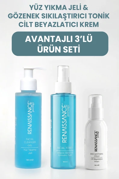 Renaissance Prestige Yüz Temizleme Jeli & Gözene Sıkılaştırıcı Tonik & Cilt Beyazlatıcı Kreml 3'lü Set ürün görseli 1