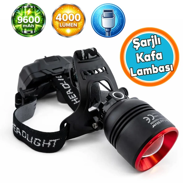 Profesyonel Şarjlı Kafa Lambası 40W 4000 Lümen LED Işıklı 9600 mAh Type C Şarjlı Kamp Av Feneri ürün görseli 1