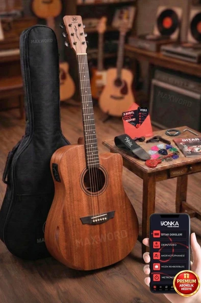 Maxword Luxury HCR-560NT-EQ Half Cutaway Elektro Akustik Gitar Seti ürün görseli 1