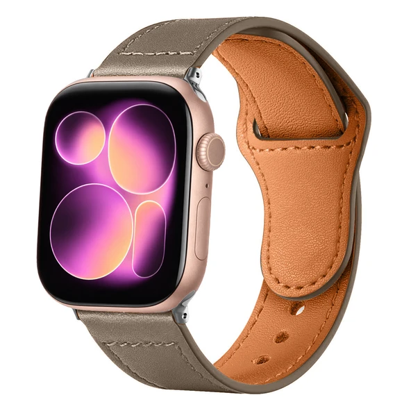 iWatch 7 8 9 10 11 Series 48/40/41/42mm İle Uyumlu Premium Classic Deri Görünümlü Kordon  Koyu Gri ürün görseli 1