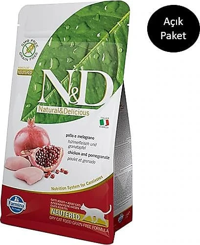 N&D Prime Tahılsız Tavuklu ve Narlı Kısırlaştırılmış 2 kg Yetişkin Kedi Maması - Açık Paket ürün görseli 1