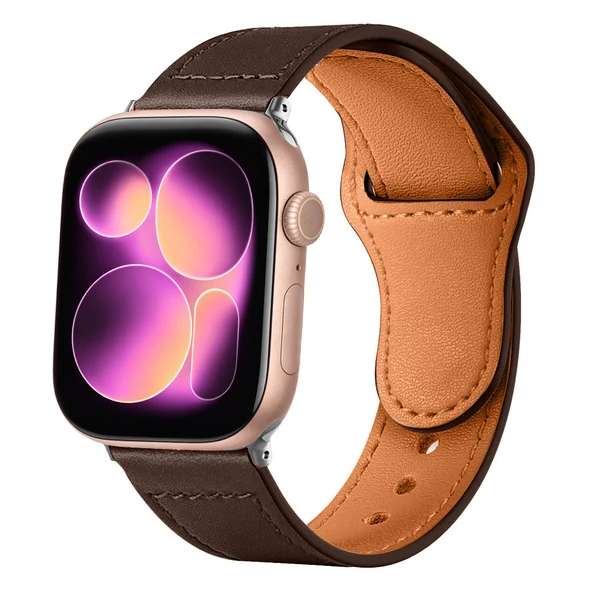 iWatch 7 8 9 10 11 Series 48/40/41/42mm İle Uyumlu Premium Classic Deri Görünümlü Kordon  Koyu Kahverengi ürün görseli 1