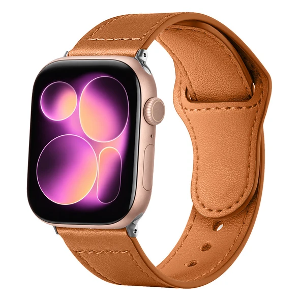 iWatch 7 8 9 10 11 Series 48/40/41/42mm İle Uyumlu Premium Classic Deri Görünümlü Kordon  Kahverengi ürün görseli 1