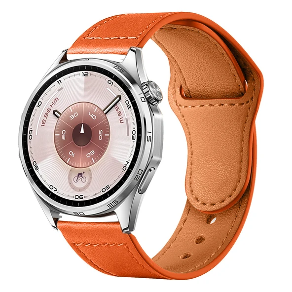 Huawei Watch GT6 46mm İle Uyumlu Premium Classic Deri Görünümlü Kordon  Turuncu ürün görseli 1
