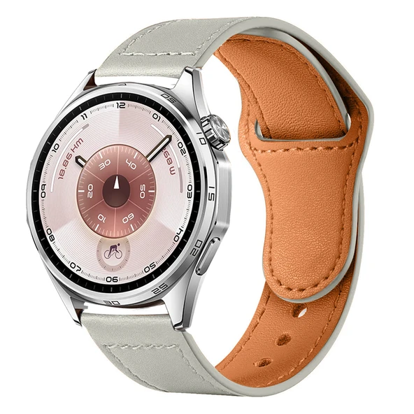 Huawei Watch GT6 46mm İle Uyumlu Premium Classic Deri Görünümlü Kordon  Gri ürün görseli 1