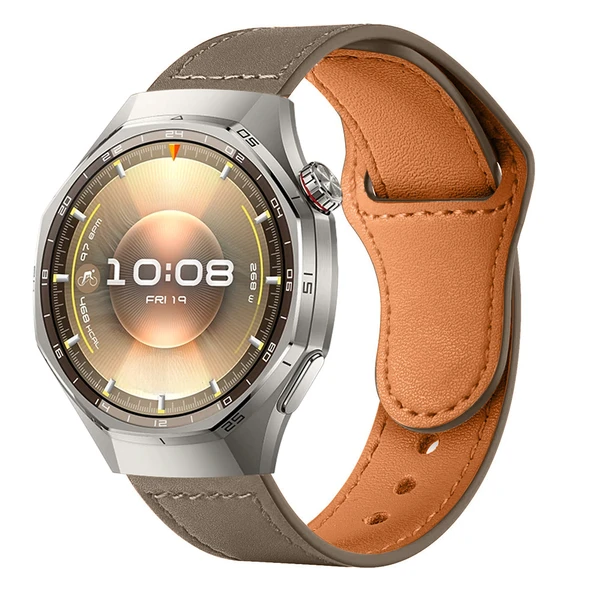 Huawei Watch GT6 Pro 46mm İle Uyumlu Premium Classic Deri Görünümlü Kordon  Koyu Gri ürün görseli 1
