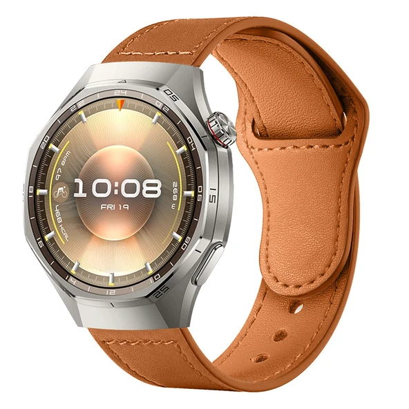 Huawei Watch GT6 Pro 46mm İle Uyumlu Premium Classic Deri Görünümlü Kordon  Kahverengi ürün görseli 1