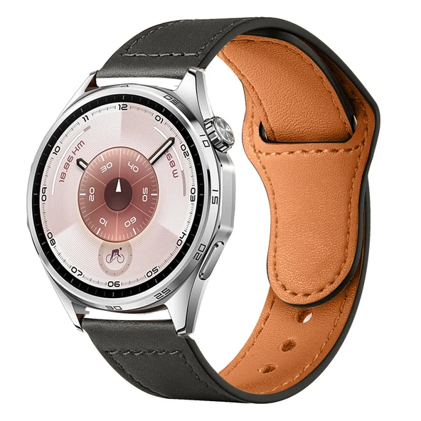 Huawei Watch GT6 46mm İle Uyumlu Premium Classic Deri Görünümlü Kordon  Siyah ürün görseli 1