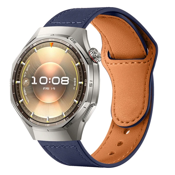 Huawei Watch GT6 Pro 46mm İle Uyumlu Premium Classic Deri Görünümlü Kordon  Lacivert ürün görseli 1