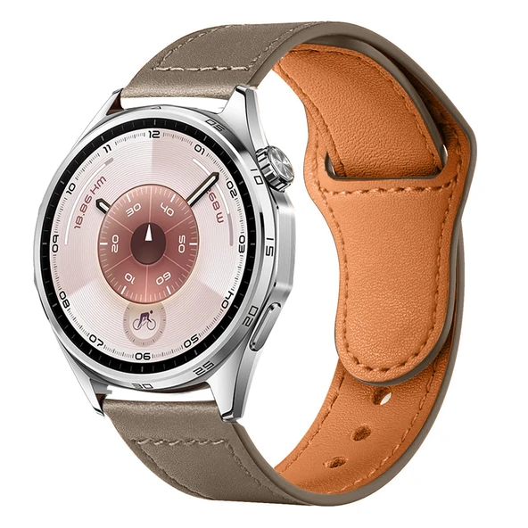 Huawei Watch GT6 46mm İle Uyumlu Premium Classic Deri Görünümlü Kordon  Koyu Gri ürün görseli 1