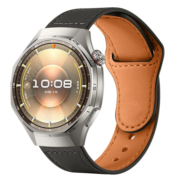 Huawei Watch GT6 Pro 46mm İle Uyumlu Premium Classic Deri Görünümlü Kordon  Siyah ürün görseli 1