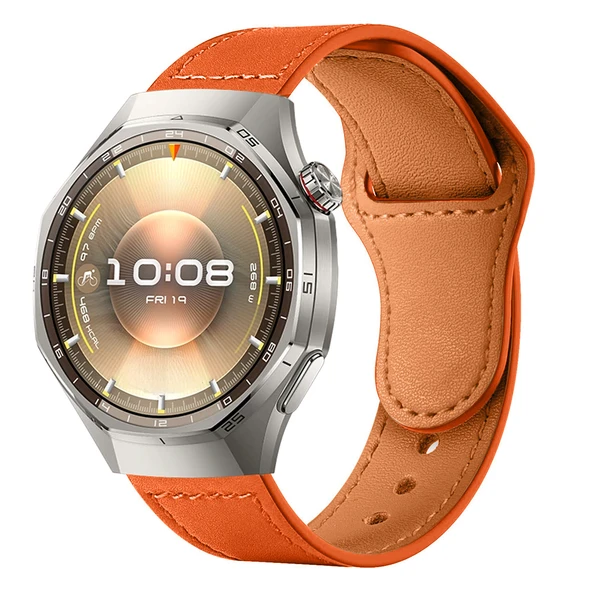 Huawei Watch GT6 Pro 46mm İle Uyumlu Premium Classic Deri Görünümlü Kordon  Turuncu ürün görseli 1