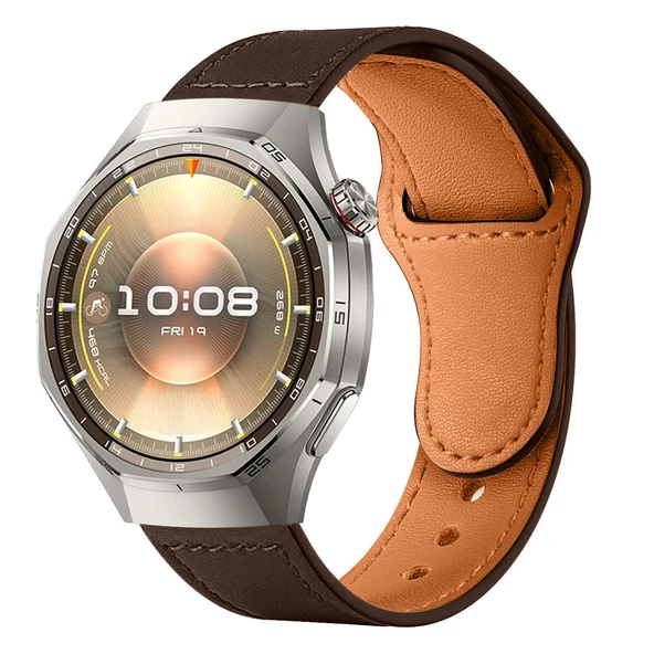 Huawei Watch GT6 Pro 46mm İle Uyumlu Premium Classic Deri Görünümlü Kordon  Koyu Kahverengi ürün görseli 1