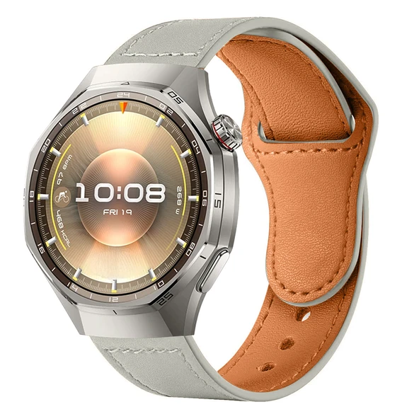 Huawei Watch GT6 Pro 46mm İle Uyumlu Premium Classic Deri Görünümlü Kordon  Gri ürün görseli 1