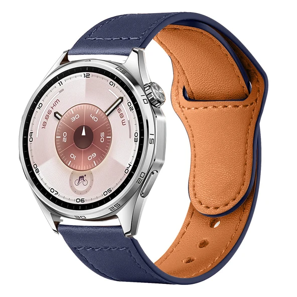 Huawei Watch GT6 46mm İle Uyumlu Premium Classic Deri Görünümlü Kordon  Lacivert ürün görseli 1