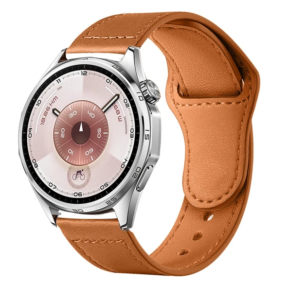 Huawei Watch GT6 46mm İle Uyumlu Premium Classic Deri Görünümlü Kordon  Kahverengi ürün görseli 1