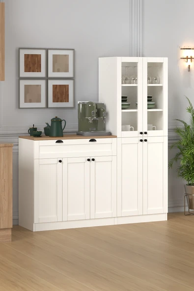 150 cm Vanilya Vitrinli Konsol, Çok Amaçlı Dolap - Resim 3