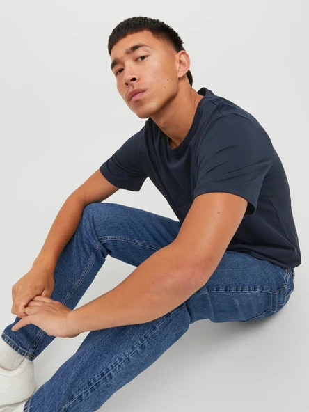 Jack&jones 12156101 0 Yaka Erkek Basic Tshirt - Lacivert - Resim 4