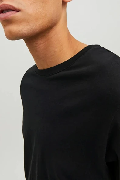 Jack&jones 12156101 0 Yaka Erkek Basic Tshirt - Siyah - Resim 7
