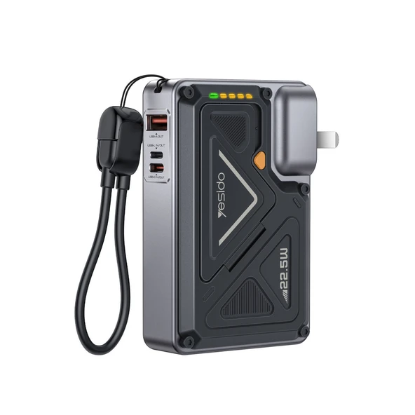 Yesido YP89 Akım Korumalı ve Stantlı 10.000 mAh 5in1 22.5W PD ve 15W Kablosuz Hızlı Şarj Destekli Magsafe Powerbank - Siyah ürün görseli 1