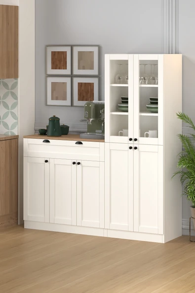150 cm Vanilya Vitrinli Konsol, Çok Amaçlı Dolap - Resim 2