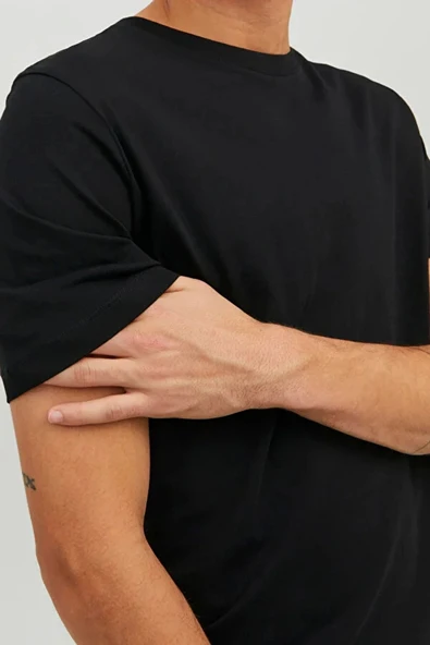 Jack&jones 12156101 0 Yaka Erkek Basic Tshirt - Siyah - Resim 8