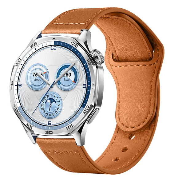 Huawei Watch GT5 46mm İle Uyumlu Premium Classic Deri Görünümlü Kordon  Kahverengi ürün görseli 1