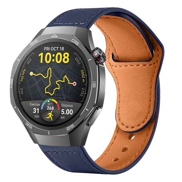 Huawei Watch GT5 Pro 46mm İle Uyumlu Premium Classic Deri Görünümlü Kordon  Lacivert ürün görseli 1
