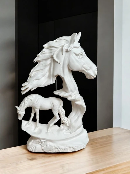 At Duvar Dekoru Heykel, Beyaz Renk Yüksek Kaliteli Malzeme El Yapımı Minimalist Heykel Duvar Dekoru, Hediyelik Duvar Dekoru, Ev Dekoru (12x8 cm) ürün görseli 1