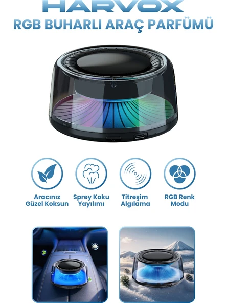 Harvox RGB Buharlı Araç Parfümü – Aromaterapi Difüzör, LED Işıklı, Oto Hava Tazeleyici ürün görseli 1