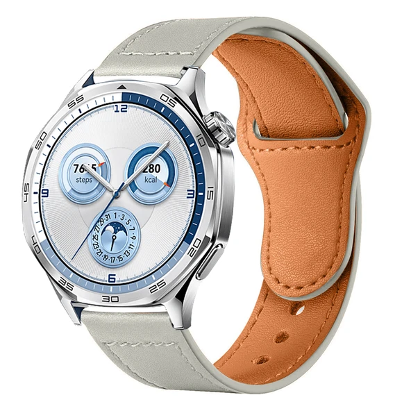 Huawei Watch GT5 46mm İle Uyumlu Premium Classic Deri Görünümlü Kordon  Gri ürün görseli 1