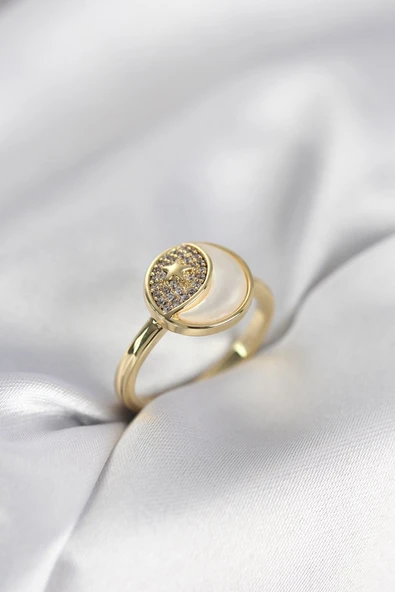 Ay Yıldız Model Gold Renk Zirkon Taşlı Kadın Yüzük - TJ-BYK3995 ürün görseli 1