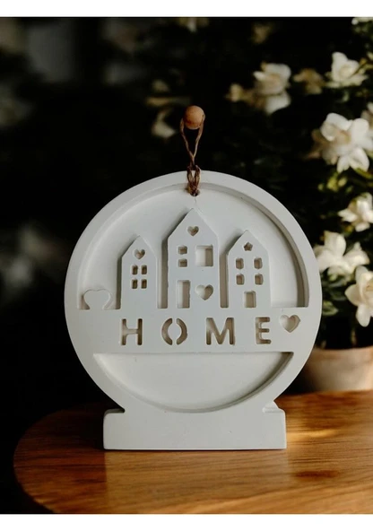 Home Yazılı Ev Duvar Dekoru, Beyaz Renk Yüksek Kaliteli Malzeme El Yapımı Dekoratif Yuvarlak Duvar Obje, Hediyelik Dekoratif Duvar Dekoru, Ev Dekoru, Duvar Dekoru, Yılbaşı Çelengi ürün görseli 1