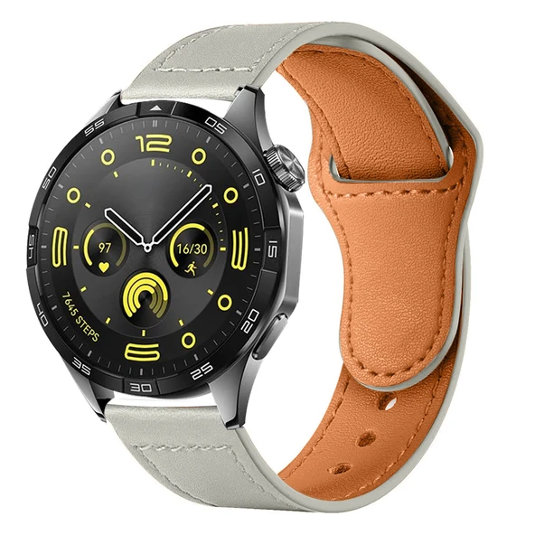 Huawei Watch GT4 46mm İle Uyumlu Premium Classic Deri Görünümlü Kordon  Gri ürün görseli 1