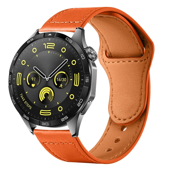 Huawei Watch GT4 46mm İle Uyumlu Premium Classic Deri Görünümlü Kordon  Turuncu ürün görseli 1